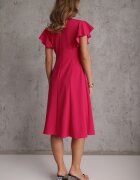 new collection Rochie petrecută Fucsia cu poale evazate și legătură decorativă Dannola