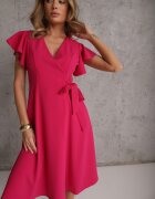 new collection Rochie petrecută Fucsia cu poale evazate și legătură decorativă Dannola