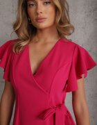 new collection Rochie petrecută Fucsia cu poale evazate și legătură decorativă Dannola