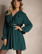 new collection Rochie petrecută verde închisă cu jabou și volane Melosia
