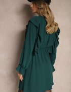 new collection Rochie petrecută verde închisă cu jabou și volane Melosia