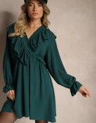 new collection Rochie petrecută verde închisă cu jabou și volane Melosia