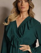 new collection Rochie petrecută verde închisă cu jabou și volane Melosia