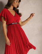 new collection Rochie Roșie Cloș cu Pliuri și Decolteu în V Rissari