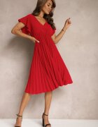 new collection Rochie Roșie Cloș cu Pliuri și Decolteu în V Rissari