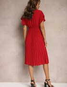 new collection Rochie Roșie Cloș cu Pliuri și Decolteu în V Rissari
