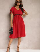 new collection Rochie Roșie Cloș cu Pliuri și Decolteu în V Rissari