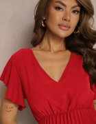 new collection Rochie Roșie Cloș cu Pliuri și Decolteu în V Rissari