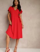 new collection Rochie Roșie Petrecută cu poale evazate și Legătură Decorativă Dannola