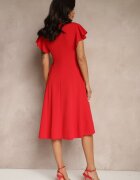 new collection Rochie Roșie Petrecută cu poale evazate și Legătură Decorativă Dannola