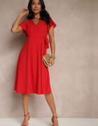 new collection Rochie Roșie Petrecută cu poale evazate și Legătură Decorativă Dannola