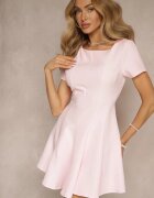 new collection Rochie Roz Cloche cu mânecă scurtă decorată cu cusături Mepiza