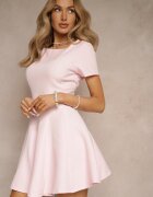 new collection Rochie Roz Cloche cu mânecă scurtă decorată cu cusături Mepiza
