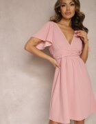 new collection Rochie Roz cu fusta evazată și cusături decorative Celarsa