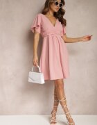 new collection Rochie Roz cu fusta evazată și cusături decorative Celarsa