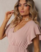 new collection Rochie Roz închis Cloche cu Pliuri și Decolteu în V Rissari