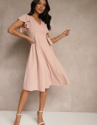new collection Rochie Roz Tip Plic cu bază evazată și legătură decorativă Dannola