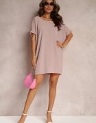 new collection Rochie Roză Mini cu croială tip liliac cu decolteu rotund Maglia