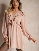 new collection Rochie Roză Petrecută cu Jabou Decorată cu Volănașe Melosia