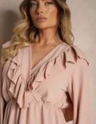 new collection Rochie Roză Petrecută cu Jabou Decorată cu Volănașe Melosia