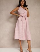 new collection Rochie Tip Cămașă Roz Fără Mâneci cu Cordon de Legat Lideene