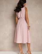 new collection Rochie Tip Cămașă Roz Fără Mâneci cu Cordon de Legat Lideene