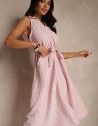 new collection Rochie Tip Cămașă Roz Fără Mâneci cu Cordon de Legat Lideene