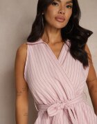 new collection Rochie Tip Cămașă Roz Fără Mâneci cu Cordon de Legat Lideene