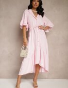 new collection Rochie tip cămașă Roză Decorată cu volan Ransara