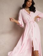 new collection Rochie tip cămașă Roză Decorată cu volan Ransara