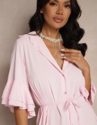 new collection Rochie tip cămașă Roză Decorată cu volan Ransara