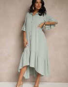 new collection Rochie tip cămașă verde deschis decorată cu volan Ransara