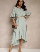new collection Rochie tip cămașă verde deschis decorată cu volan Ransara