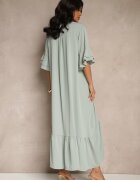 new collection Rochie tip cămașă verde deschis decorată cu volan Ransara