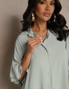 new collection Rochie tip cămașă verde deschis decorată cu volan Ransara
