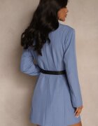 new collection Rochie Tip Sacou Albastru din Viscoză și cu Umeri Structurați cu Dungi Nevarae