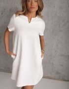 new collection Rochie Trapez Mini Albă cu Mânecă scurtă și Buzunare Vrea