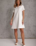 new collection Rochie Trapez Mini Albă cu Mânecă scurtă și Buzunare Vrea