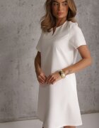 new collection Rochie Trapez Mini Albă cu Mânecă scurtă și Buzunare Vrea