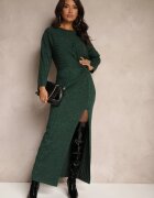 new collection Rochie Verde închis din Viscoză cu Fir Metalic și Nod Asimetric Elloritia