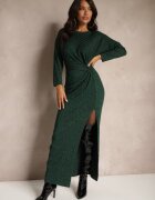 new collection Rochie Verde închis din Viscoză cu Fir Metalic și Nod Asimetric Elloritia