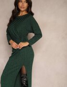 new collection Rochie Verde închis din Viscoză cu Fir Metalic și Nod Asimetric Elloritia