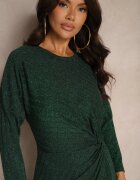 new collection Rochie Verde închis din Viscoză cu Fir Metalic și Nod Asimetric Elloritia