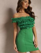 new collection Rochie Verde Mulată Mini cu croială spaniolă cu volănașe la decolteu Kaleitia