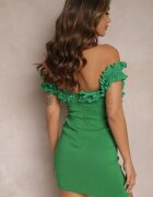new collection Rochie Verde Mulată Mini cu croială spaniolă cu volănașe la decolteu Kaleitia