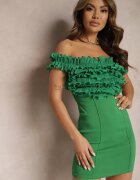new collection Rochie Verde Mulată Mini cu croială spaniolă cu volănașe la decolteu Kaleitia