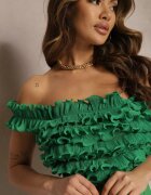 new collection Rochie Verde Mulată Mini cu croială spaniolă cu volănașe la decolteu Kaleitia