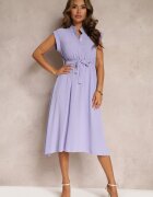 new collection Rochie violetă Midi cu nasturi și curea din material Nylalik