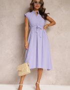 new collection Rochie violetă Midi cu nasturi și curea din material Nylalik