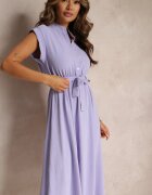 new collection Rochie violetă Midi cu nasturi și curea din material Nylalik